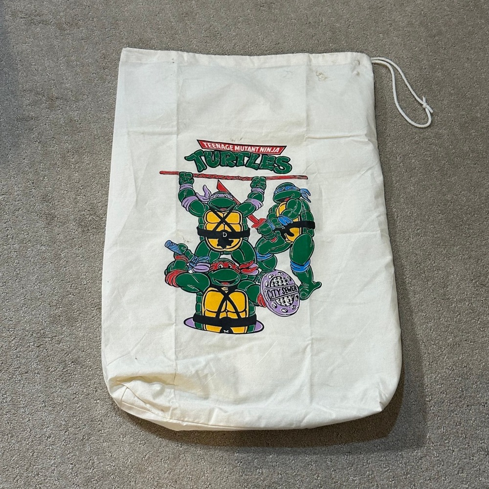 Vintage TMNT Teenage Mutant Ninja Turtles Canvas Drawstring Laundry  90s 29x18